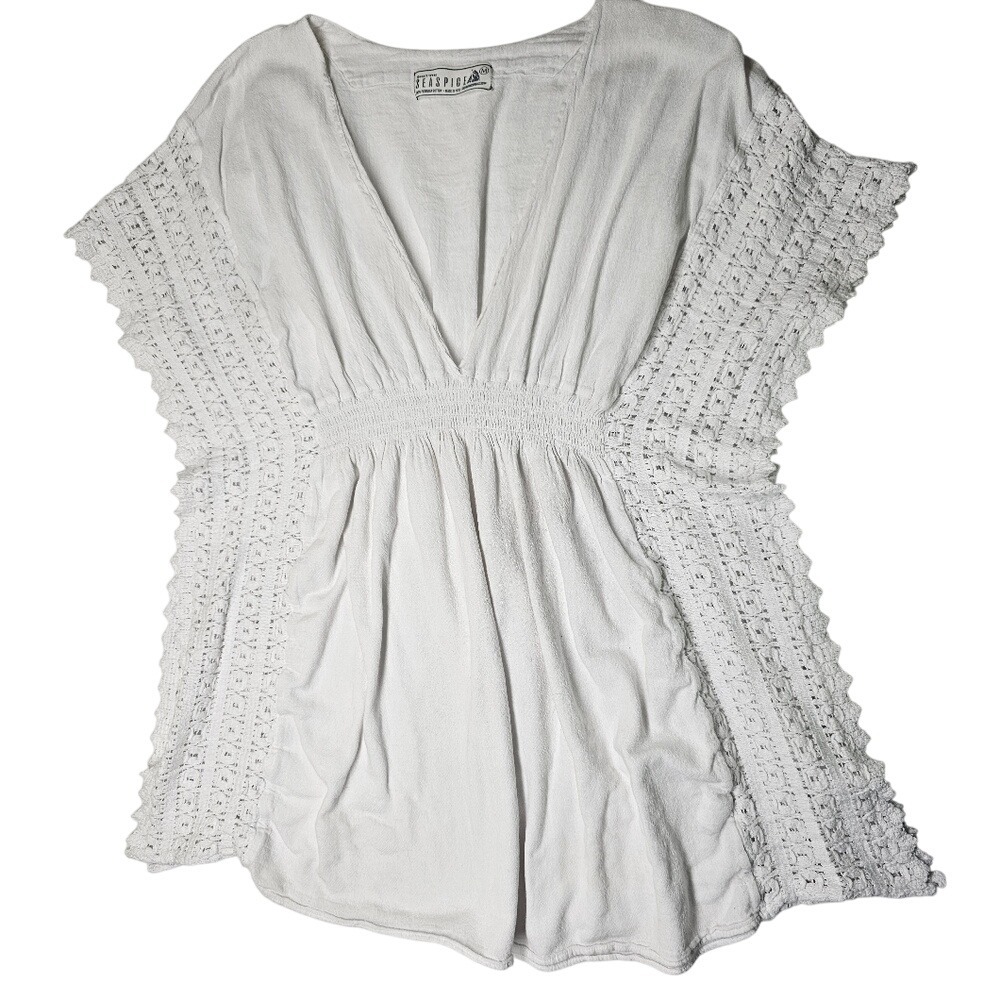 Seaspicea Resort Wear White‎ Crochet Detail Cover Up Beach Pool Top Medium